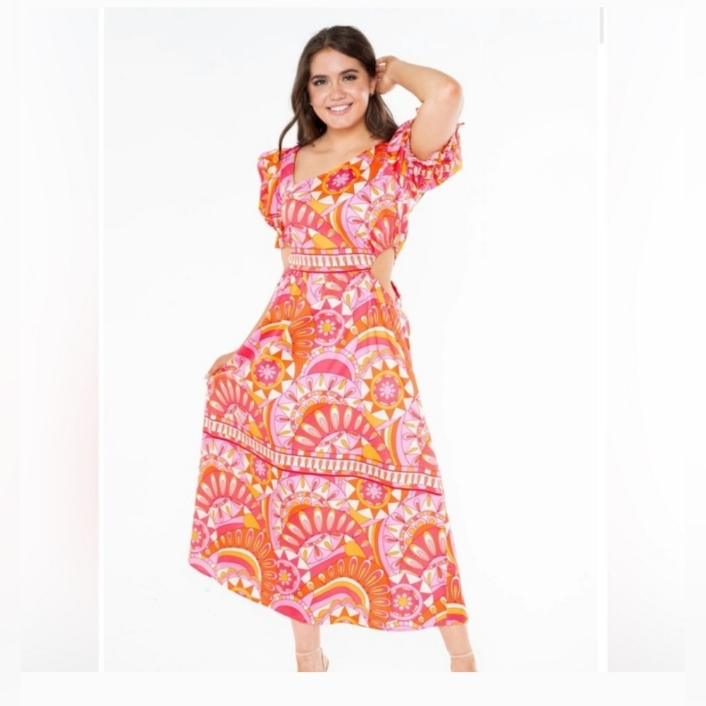 Alden Adair Asymmetrical Midi Dress Size Medium Modern Bright Colorful